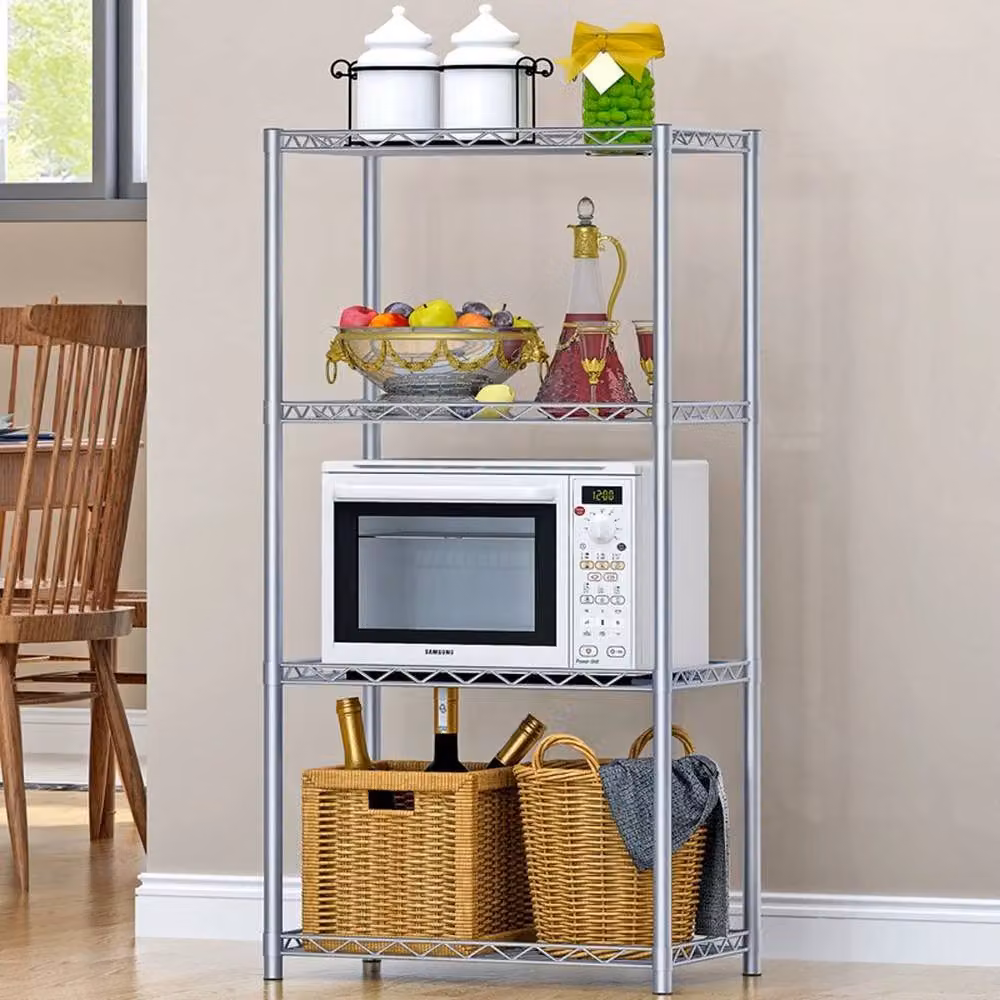 KORVIXA 4 Tier Silver Metal Freestanding Storage Rack Shelving W/D/H: 90 x 90 x 90 cm – 3
