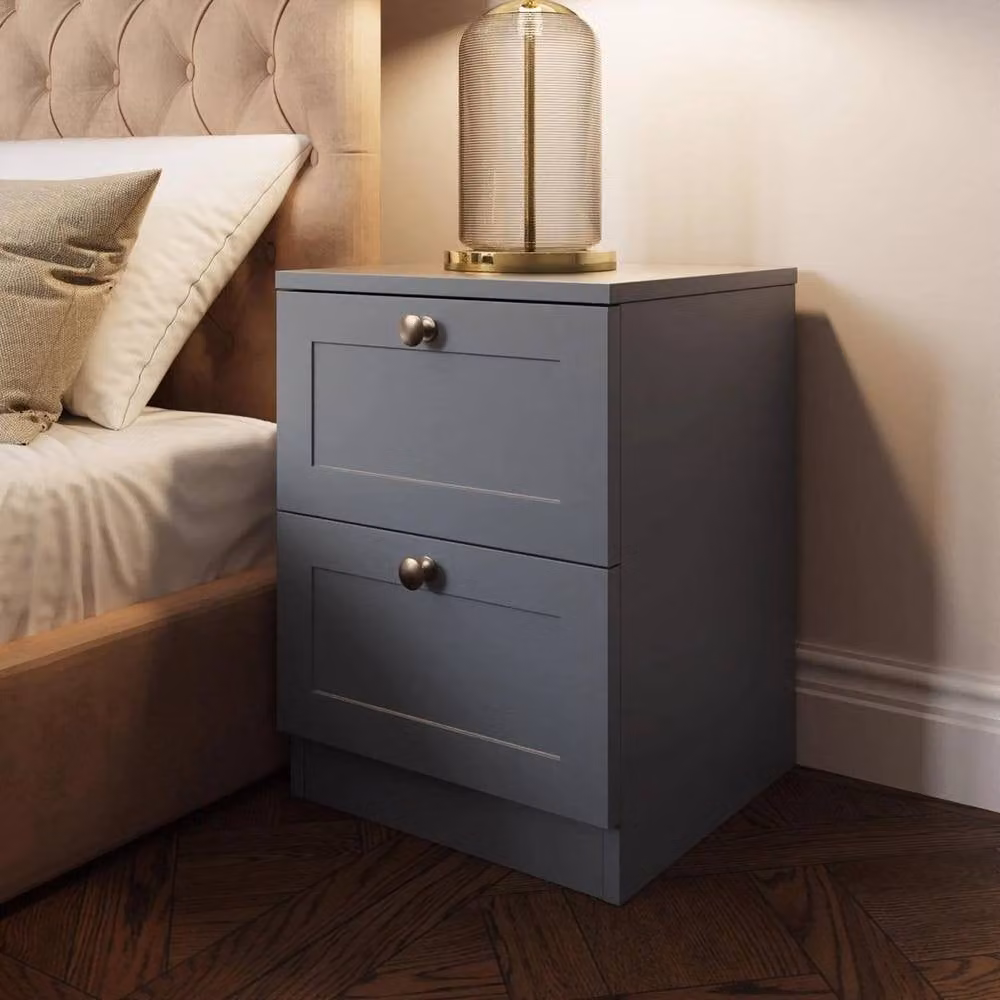 FORGEVIO Modern 2 Drawer Bedside Table in Grey – 2