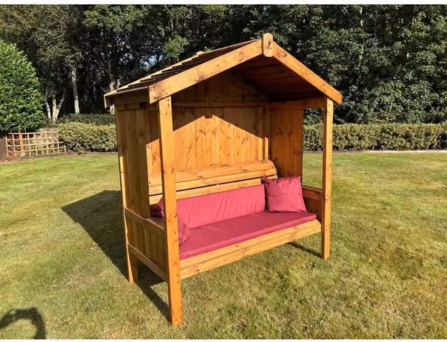Charles Taylor Imperial Three Seater Garden Arbour in Brown with Included Cushions, W/D/H: 183 x 96 x 80 cm – 1
