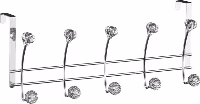 Maison by Premier Silver Metal Over Door 10 Hook Hanger with Clear Diamantes