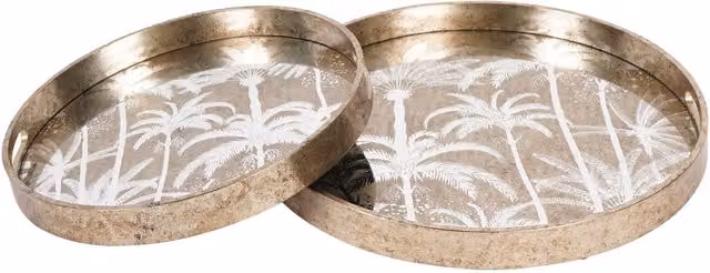 Libra Interiors Palm Tree Set of 2 Trays in Gold
