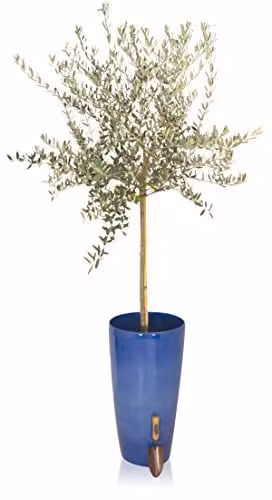 Primrose Garden Pacific Blue Cylinder Round Stone Composite Outdoor Planter, Diameter: 75 cm