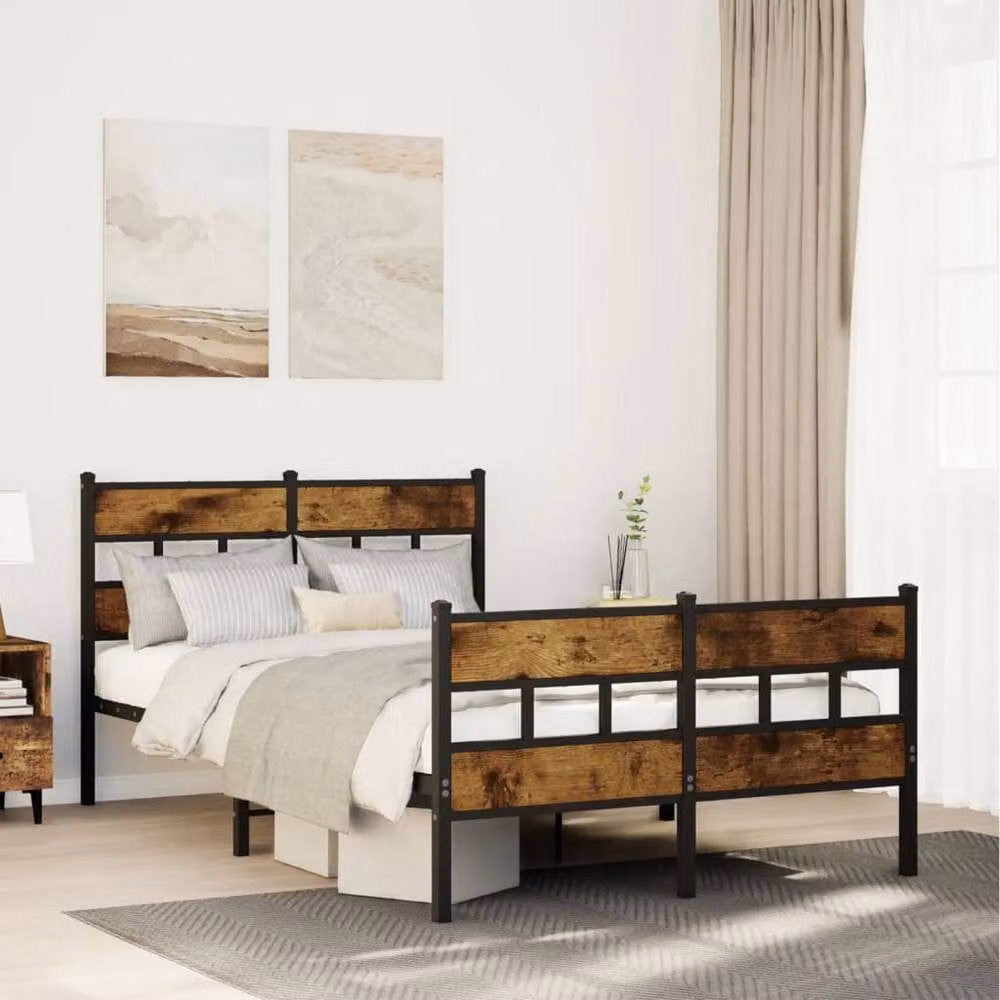 Berkfield Home Metal Bed Frame in Smoked Oak Brown, W/D/H: 120 x 190 cm Small Double – 2