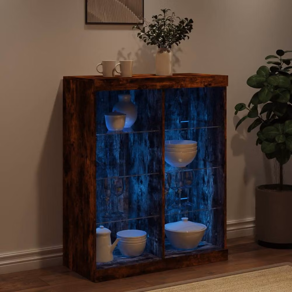 Berkfield Home Sideboard with Integrated LED Lights in Smoked Oak Brown, W: 81 cm, D: 37 cm, H: 100 cm – 3