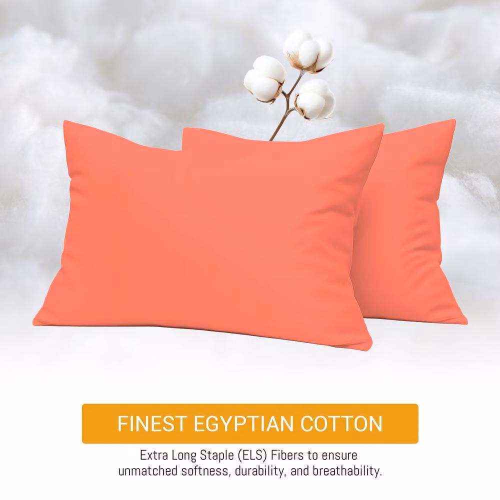 Pamposh Set of 4 Coral Cotton Mako Sateen Standard Pillow Cases, 300 Thread Count – 2