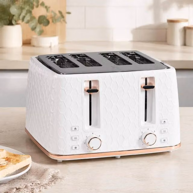 STILVORA Four Slice Toaster with Reheat and Defrost Functions in White