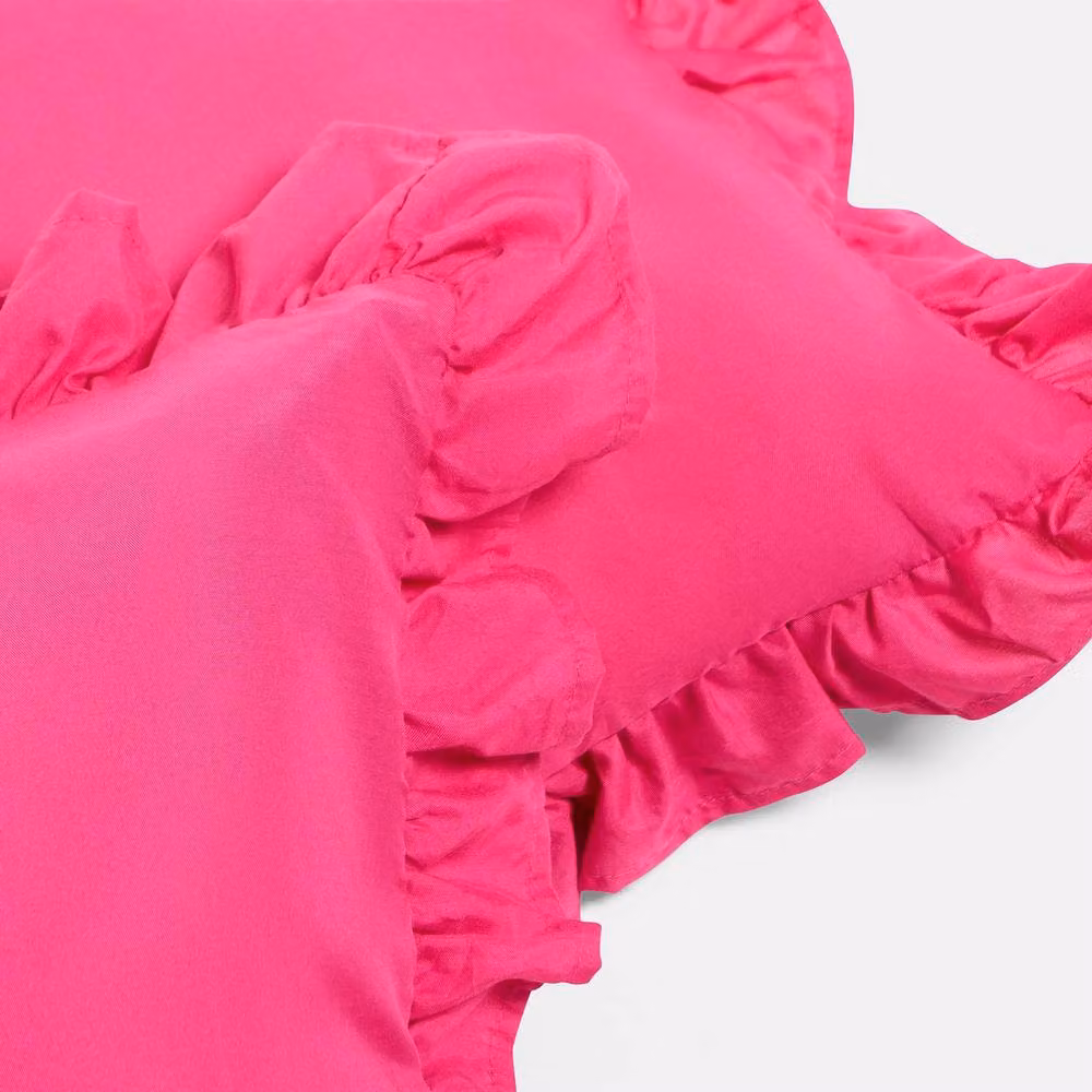 OHS Set of 2 Plain Faux Linen Frill Cushion Covers in Pink, W/D/H: 45 x 45 x 45 cm – 3