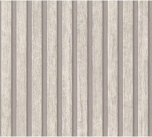 A.S. Création Modern Striped Wood Slats Vinyl Wallpaper in Grey