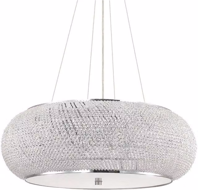 Ideal Lux Pasha 14 Light Chrome and Grey Crystal Glass Ceiling Pendant Light
