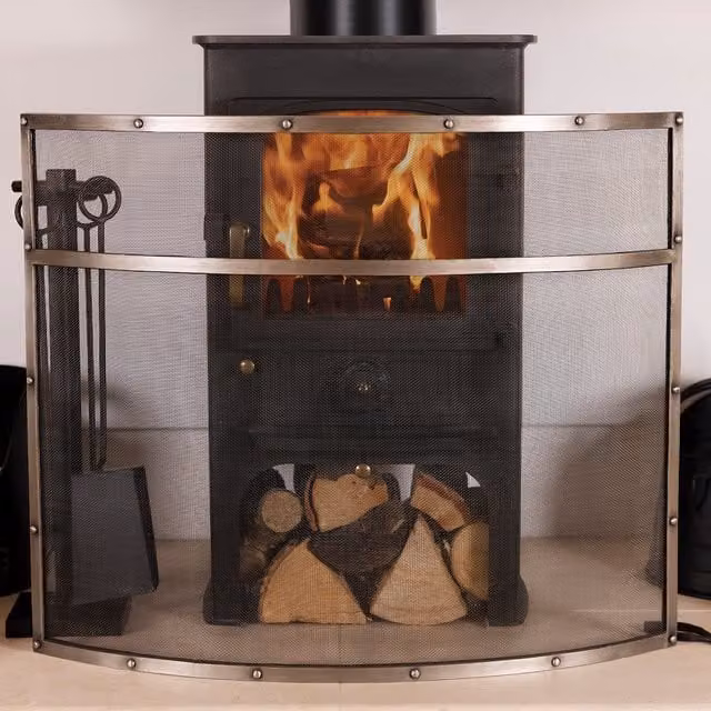 Charles Bentley Holly Fireguard Rectangular Iron Contemporary Gloss Mesh Centre in Black and Silver