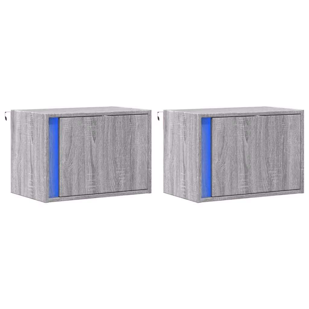 Berkfield Home Set of 2 Wall-mounted Bedside Cabinets with Integrated LED Lights in Grey Sonoma – 2