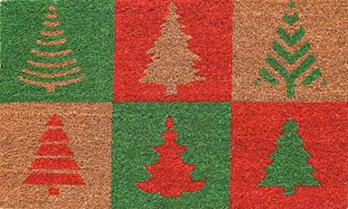 Coco&Coir Christmas Tree Coir Door Mat, W/D/H: 75 x 45 x 1.5 cm, Brown and Multicolour – 1