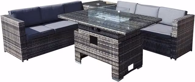 Oseasons Malta Rattan 6 Seat Rising Firepit Corner Set in Walnut Grey