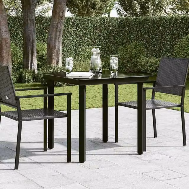 Berkfield Home Classic Garden Dining Table in Black Steel and Glass, W/D/H: 80 x 80 x 74 cm