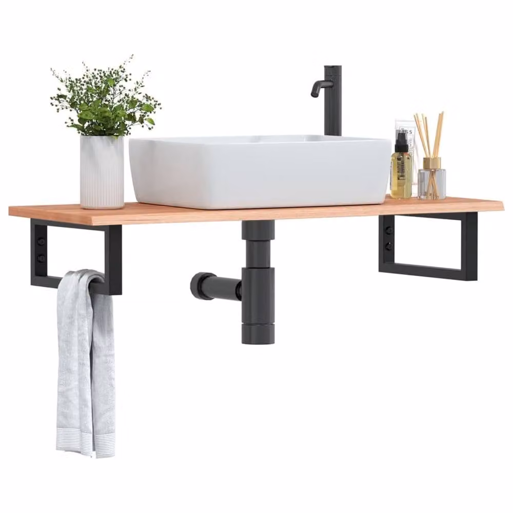 Berkfield Home Elegant Wall Mounted Basin Shelf in Brown Oak and Black Steel, W/D/H: 40 x 40 x 17 cm – 1