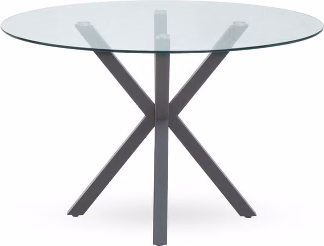 Orsina Modern Round Glass Dining Table with Grey Metal Legs, Diameter: 120 cm, Height: 75 cm