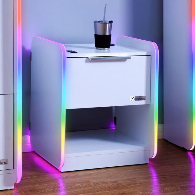 X Rocker Electra Bedside Table with Wireless Charging and Integrated Lighting in White