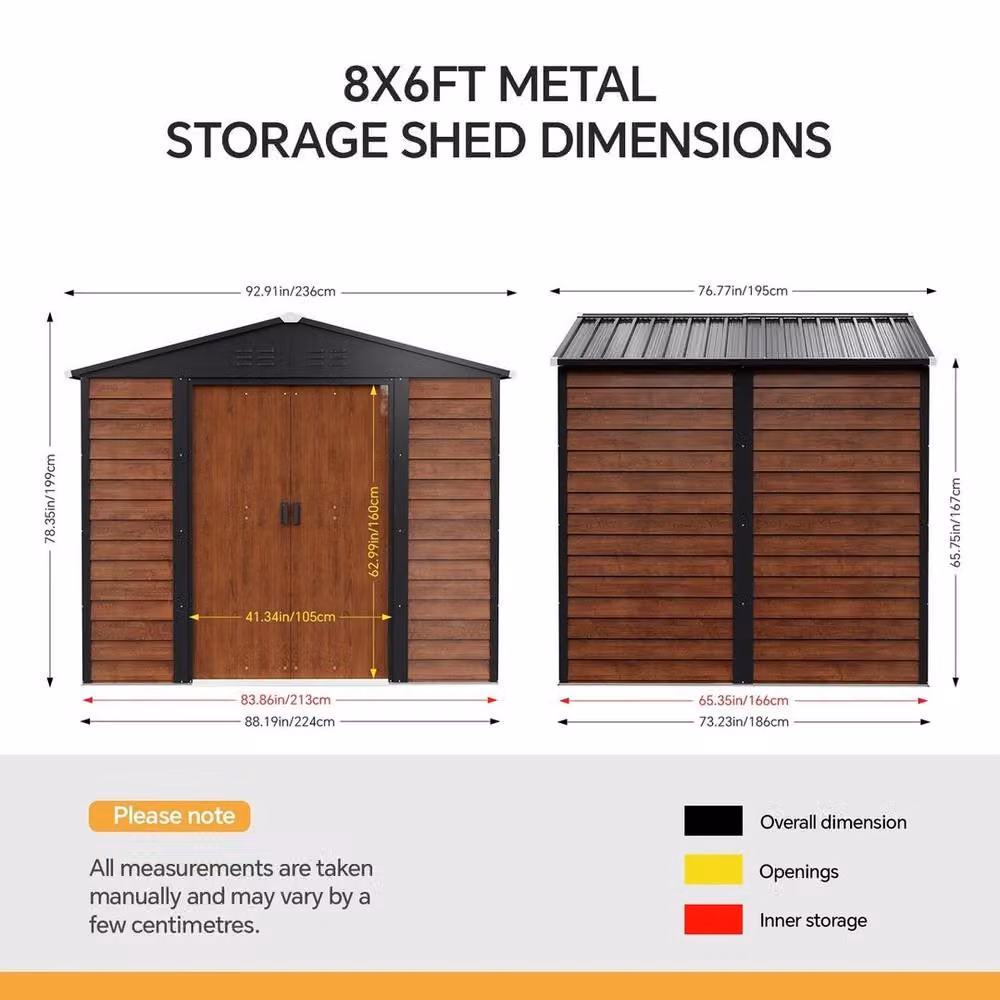 FORGEVIO Brown Wood Effect Galvanised Steel Garden Shed with Double Doors and Roof Vent – 3