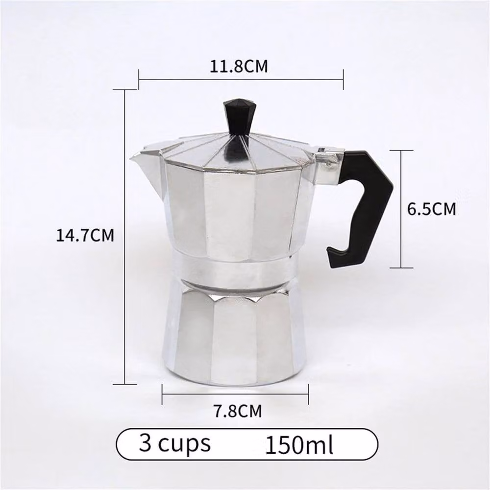 PAWNORA 3-Cup Moka Coffee Maker Percolator, Silver, 150ml – 2