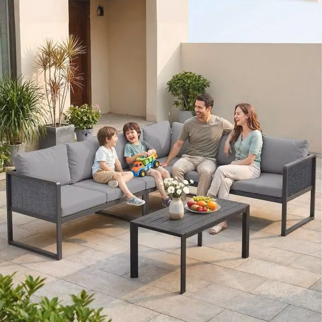 Outsunny Modern Garden Furniture Corner Sofa Set with Cushions in Dark Grey