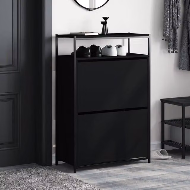 Berkfield Home Modern Black Shoe Cabinet with Tilting Compartments, W/D/H: 75 x 34 x 112 cm