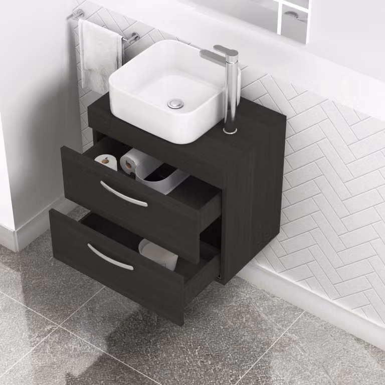 Royal Bathrooms Hale Wall Hung Vanity Unit with 2 Drawers and Elena Countertop Basin in Black