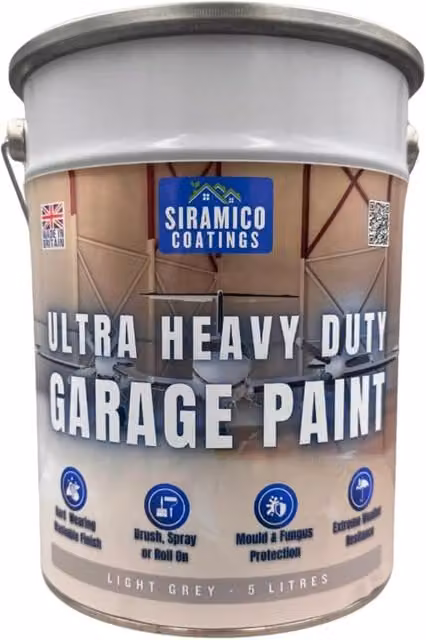 SIRAMICO COATINGS One Coat Ultra Heavy Duty Garage Floor Paint, 5 Litres, Light Grey