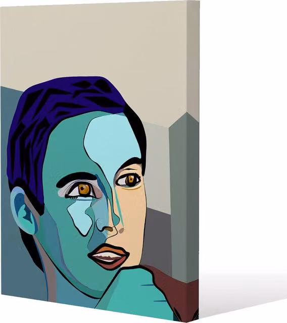 Thoughtful Boy Abstract Canvas Print, Blue and Multicolour, W: 77 cm, H: 51 cm