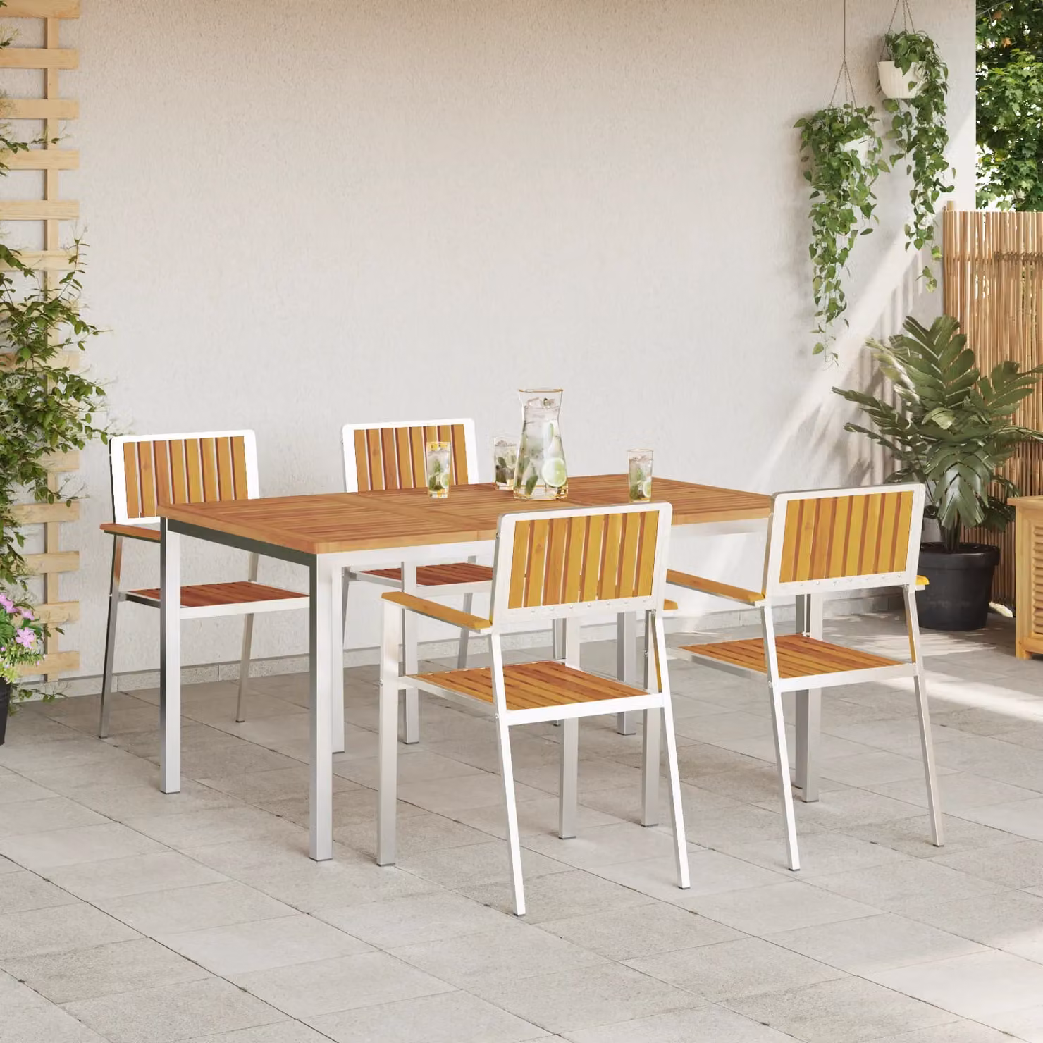 Berkfield Home 5 Piece Garden Dining Set in Brown Solid Acacia Wood – 3