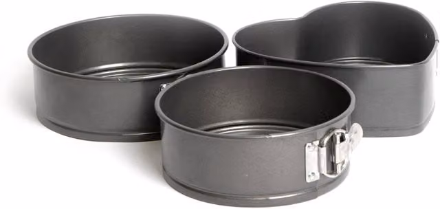 MasterClass Non-Stick Springform Loose Base Cake Pan Bundle in Grey, Includes 18cm and 20cm Round Tins and a Heart-Shaped Tin – 1