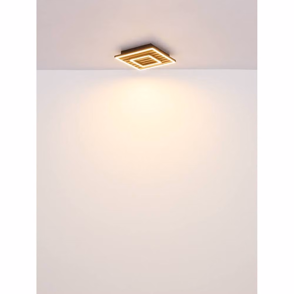 Netlighting Woody Globo Lighting Semi Flush Ceiling Light Panel in Black and Wood with Warm White LED, W/D/H: 30 x 30 x 6 cm – 5