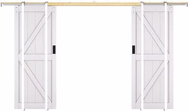 Vente-unique Double Sliding Pocket Door System in White Wood and MDF