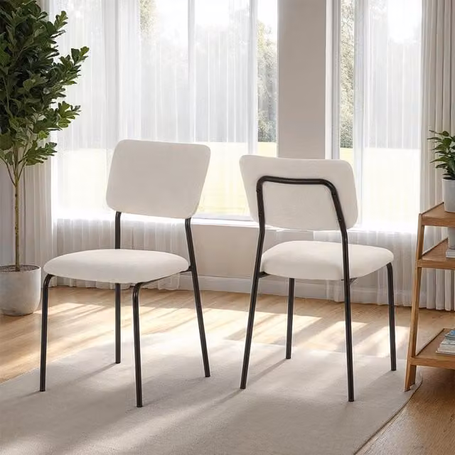 Seconique Sheldon Modern Dining Chairs in White Boucle Fabric