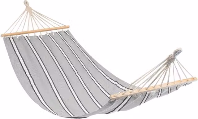 Harbour Housewares Grey Cotton Garden Hammock with Dual Wood Spreader Bars
