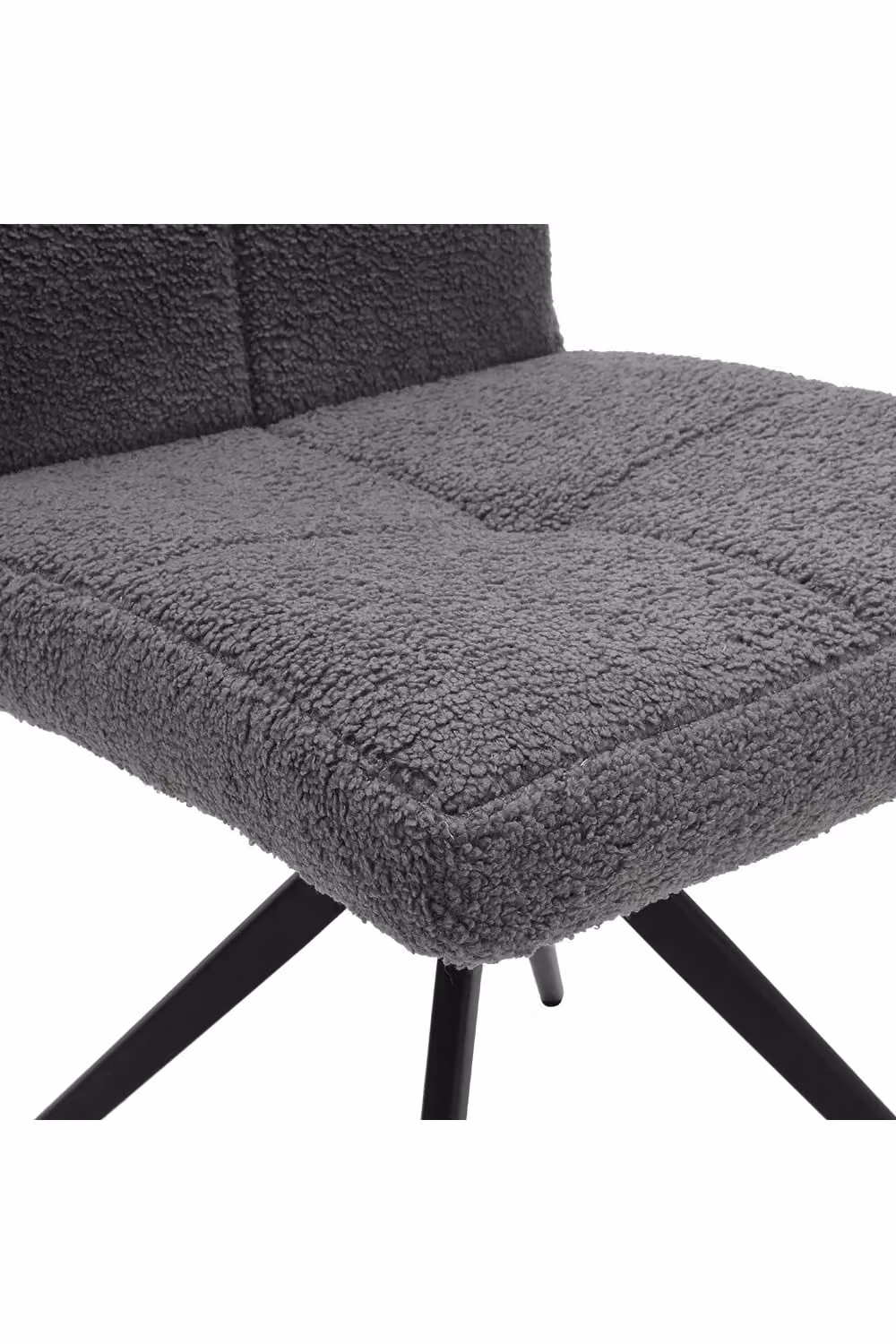 Living and Home Set of 2 Grey Bouclé Teddy Fleece Upholstered Dining Chairs with Black Metal Legs – 3