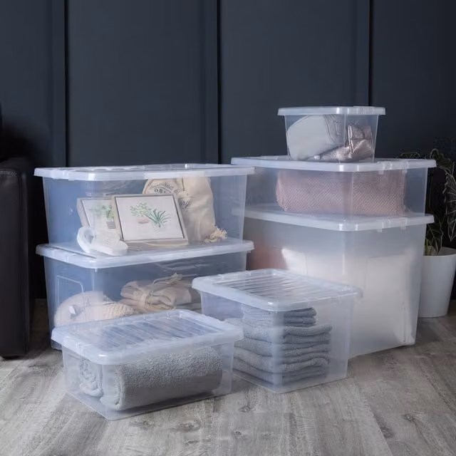 Wham Crystal Multisize Stackable Box and Lid Set in Transparent White