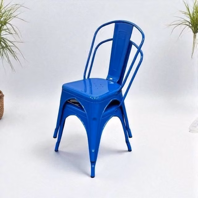 NESTLUNE Set of 2 Blue Metal Tolix Industrial Dining Chairs – 1