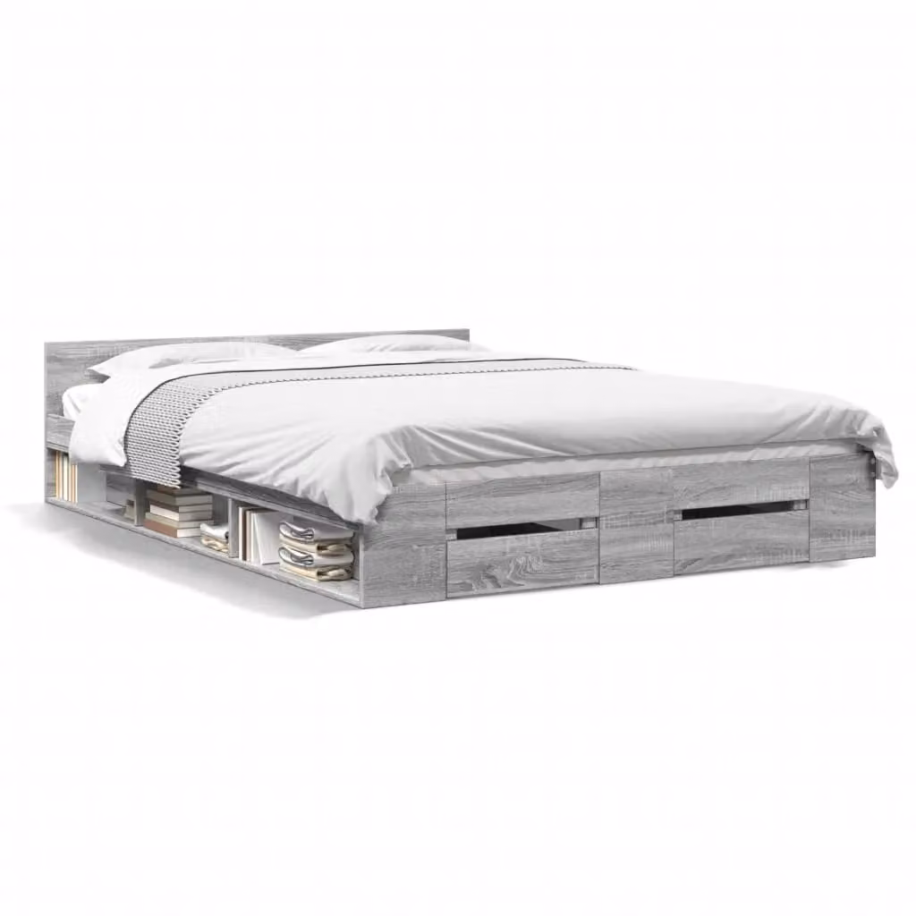 Berkfield Home Small Double Bed Frame with Drawers in Grey Sonoma, W/D/H: 120 x 200 cm – 2