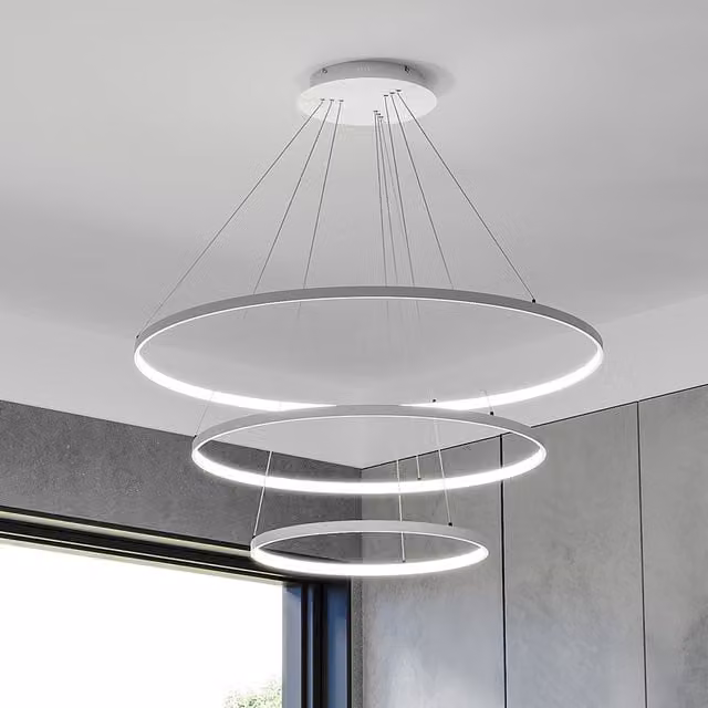 Livingandhome Contemporary 3-Ring Design Dimmable LED Suspended Ceiling Pendant Light in White