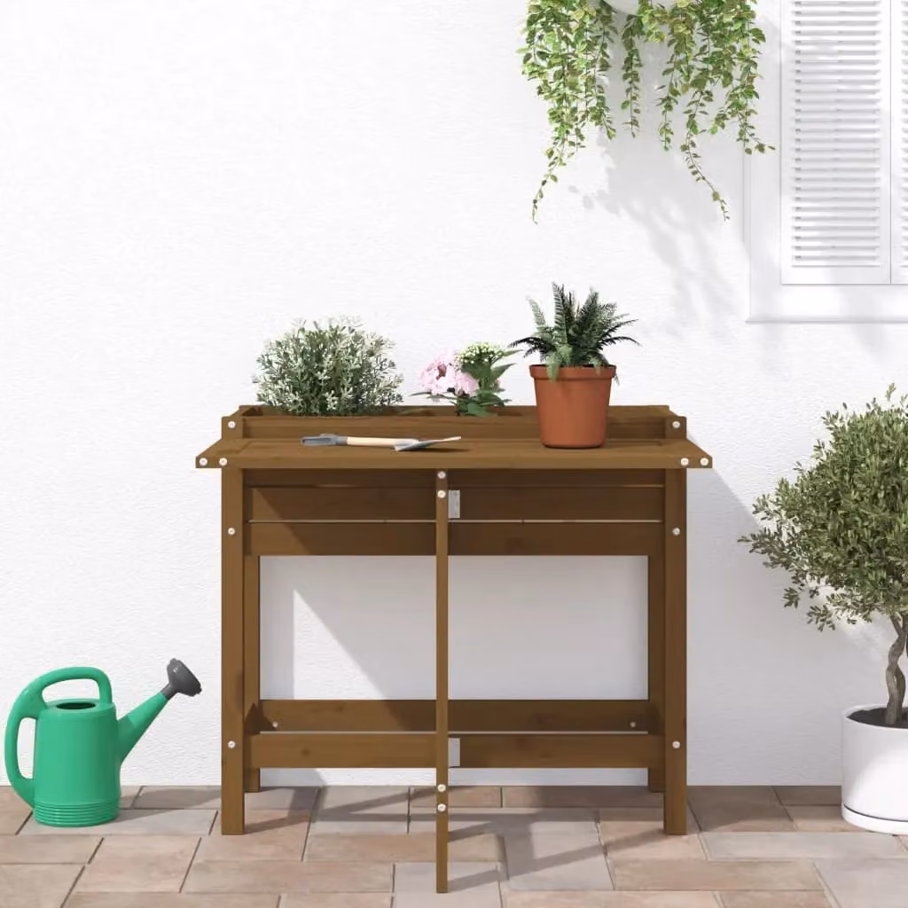 Berkfield Home Rustic Garden Planter with Folding Tabletop in Honey Brown Solid Pine Wood – 2