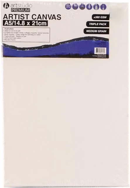 Art Studio Pack of Three White Cotton Artist Canvases, A5