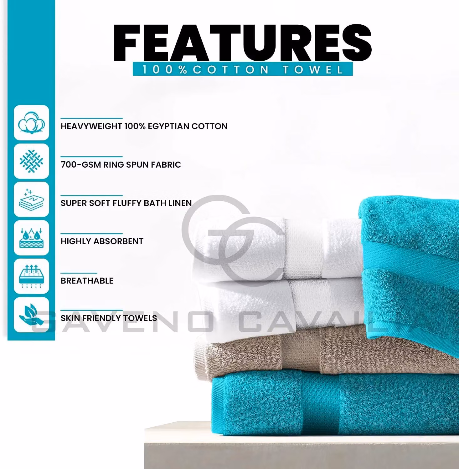 Gaveno Cavailia Miami Cotton Towel in Teal Petrol Blue – 2