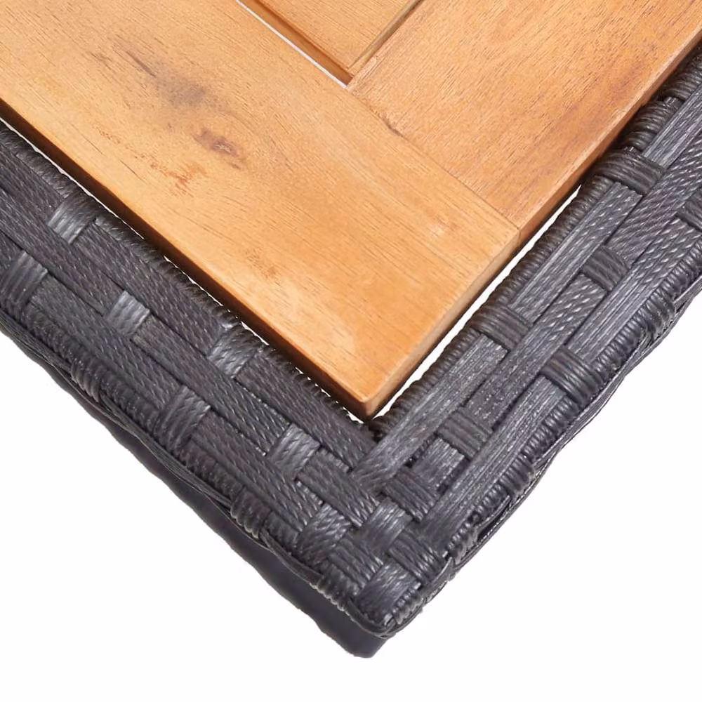 Berkfield Home Garden Table in Black Solid Acacia Wood and Poly Rattan – 2