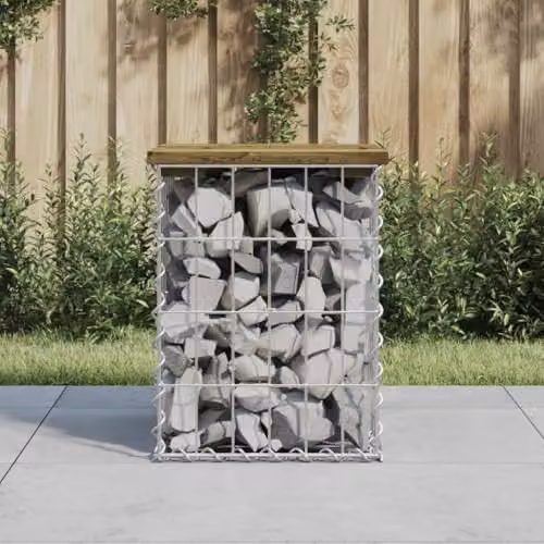 vidaXL Gabion Design Garden Bench in Impregnated Pine Wood and Metal, W/D/H: 33 x 31 x 42 cm – 2