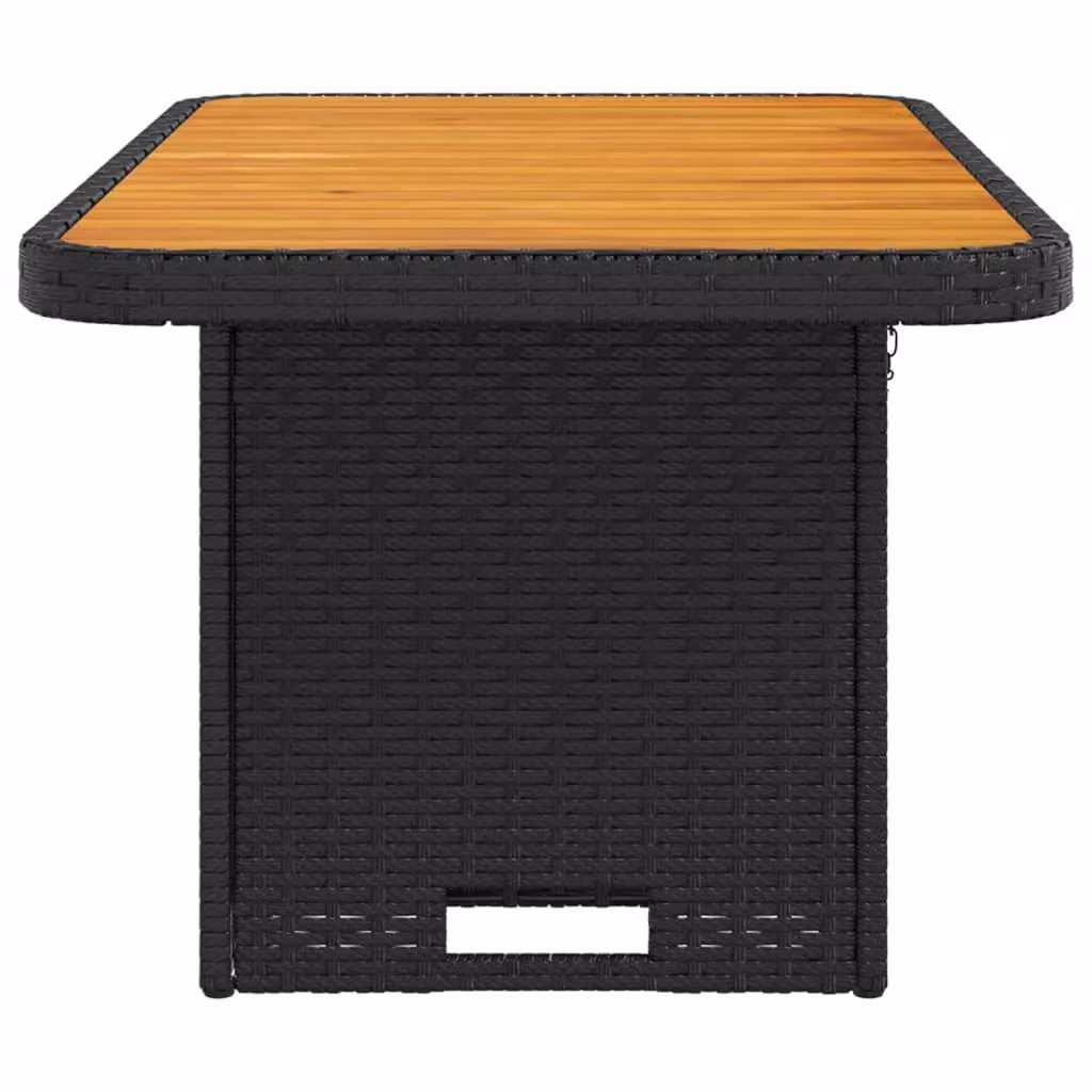 Berkfield Home Black Poly Rattan and Acacia Wood Garden Table W/D/H: 90 x 55 x 71 cm – 4