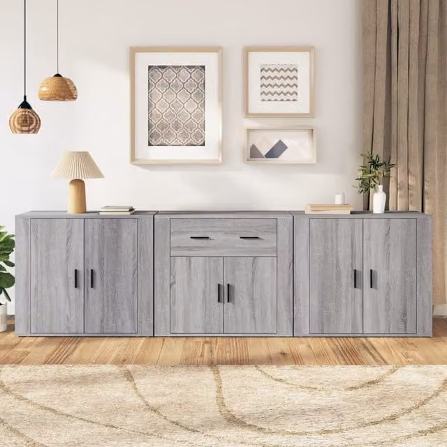 Berkfield Home 3-Piece Sideboard Set in Grey Sonoma Matt Engineered Wood – 1