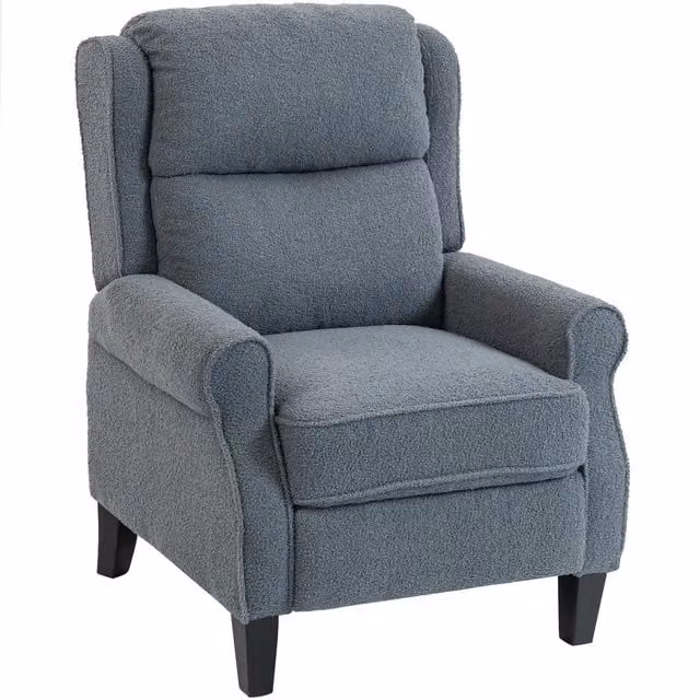 HOMCOM Grey Fabric Recliner Armchair with Extended Leg Rest and Metal Frame – 1