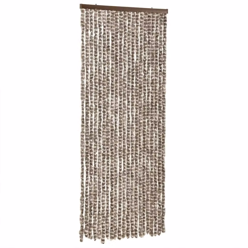 Berkfield Home Chenille Fly Curtain in Taupe and White, W: 56 cm, H: 200 cm – 2
