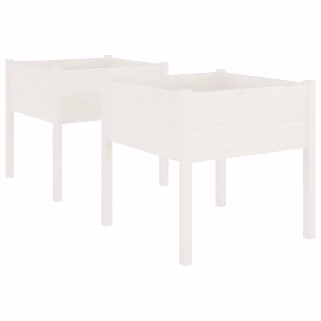 Berkfield Home Garden Planter Tub Set of 2, White, Solid Wood, W/D/H: 70 x 70 x 70 cm – 2