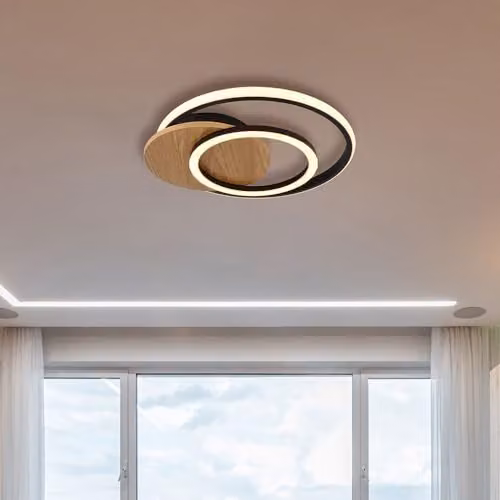Globo Lighting Modern Wood Design Ring Ceiling Light in Grey and Champagne with 24W Warm White LED, L x W x H: 38 x 36 x 6.5 cm – 4